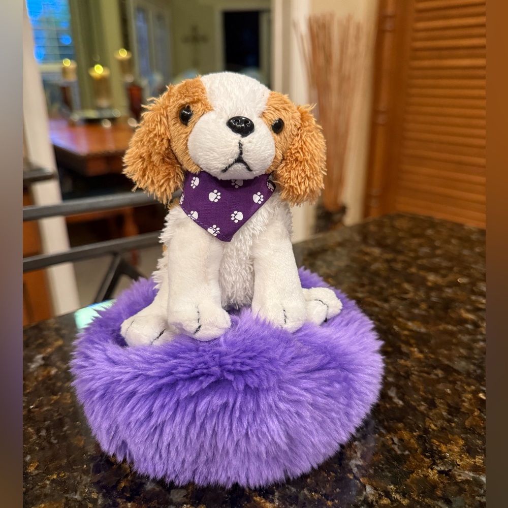 Vintage Nintendogs Cavalier King Charles Spaniel Puppy on Purple Bed